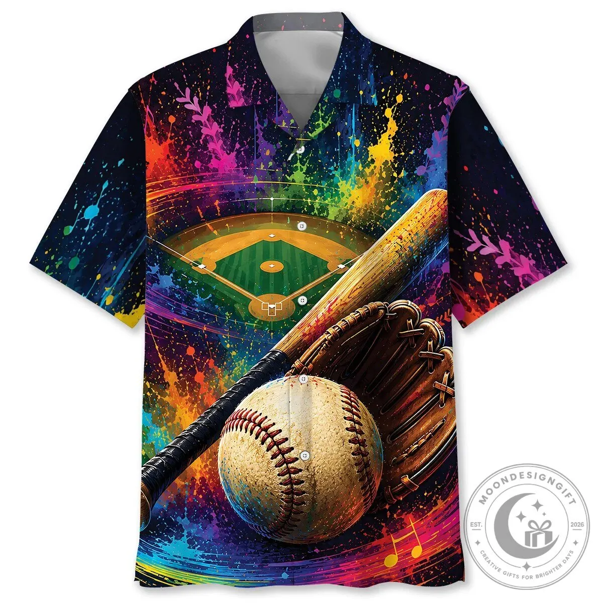 Colorful Baseball Field Watercolor Splash Art Hawaiian Shirt