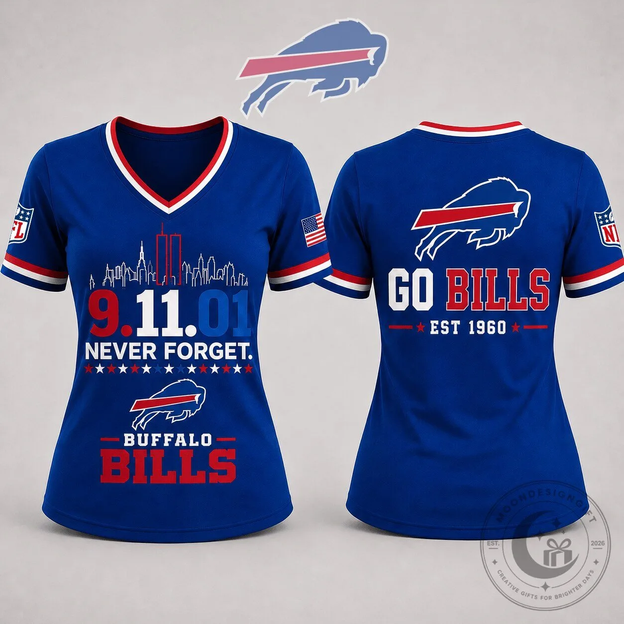 Never Forget 9/11 Buffalo Bills Football Team Women's V-Neck T-Shirt