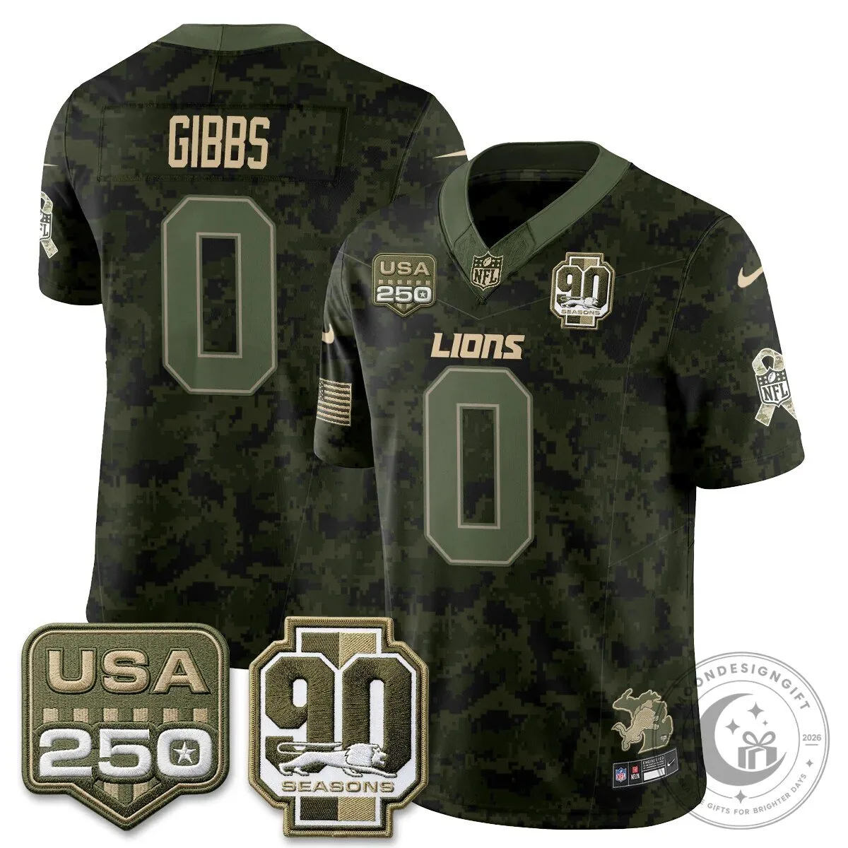Detroit Lions Jahmyr Gibbs Salute to Service Vapor Football Jersey