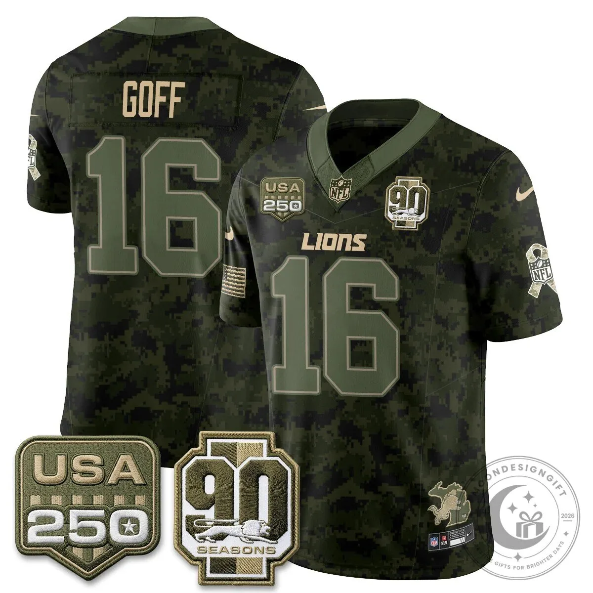 Detroit Lions Jahmyr Gibbs Salute to Service Vapor Football Jersey 51 Detroit Lions Jahmyr Gibbs Salute to Service Vapor Football Jersey