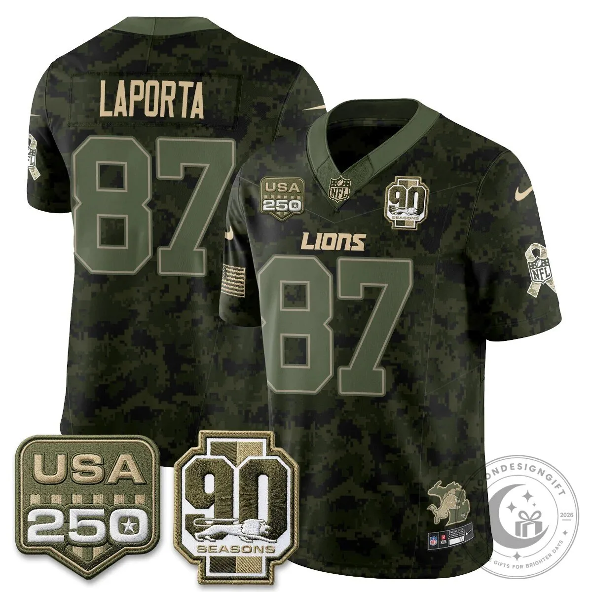 Detroit Lions Jahmyr Gibbs Salute to Service Vapor Football Jersey 54 Detroit Lions Jahmyr Gibbs Salute to Service Vapor Football Jersey