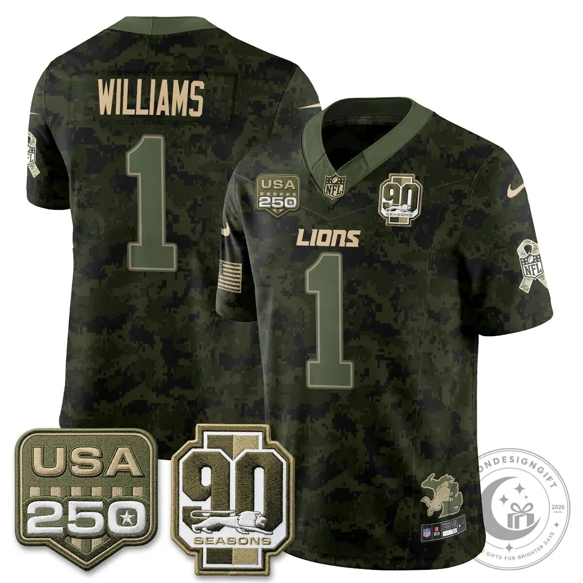 Detroit Lions Jahmyr Gibbs Salute to Service Vapor Football Jersey 55 Detroit Lions Jahmyr Gibbs Salute to Service Vapor Football Jersey