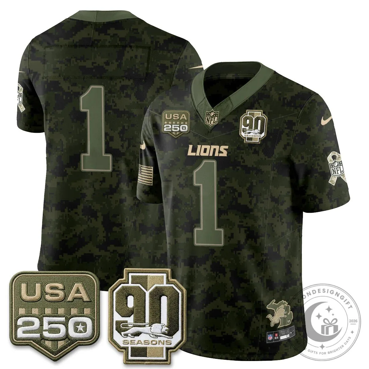 Detroit Lions Jahmyr Gibbs Salute to Service Vapor Football Jersey 57 Detroit Lions Jahmyr Gibbs Salute to Service Vapor Football Jersey