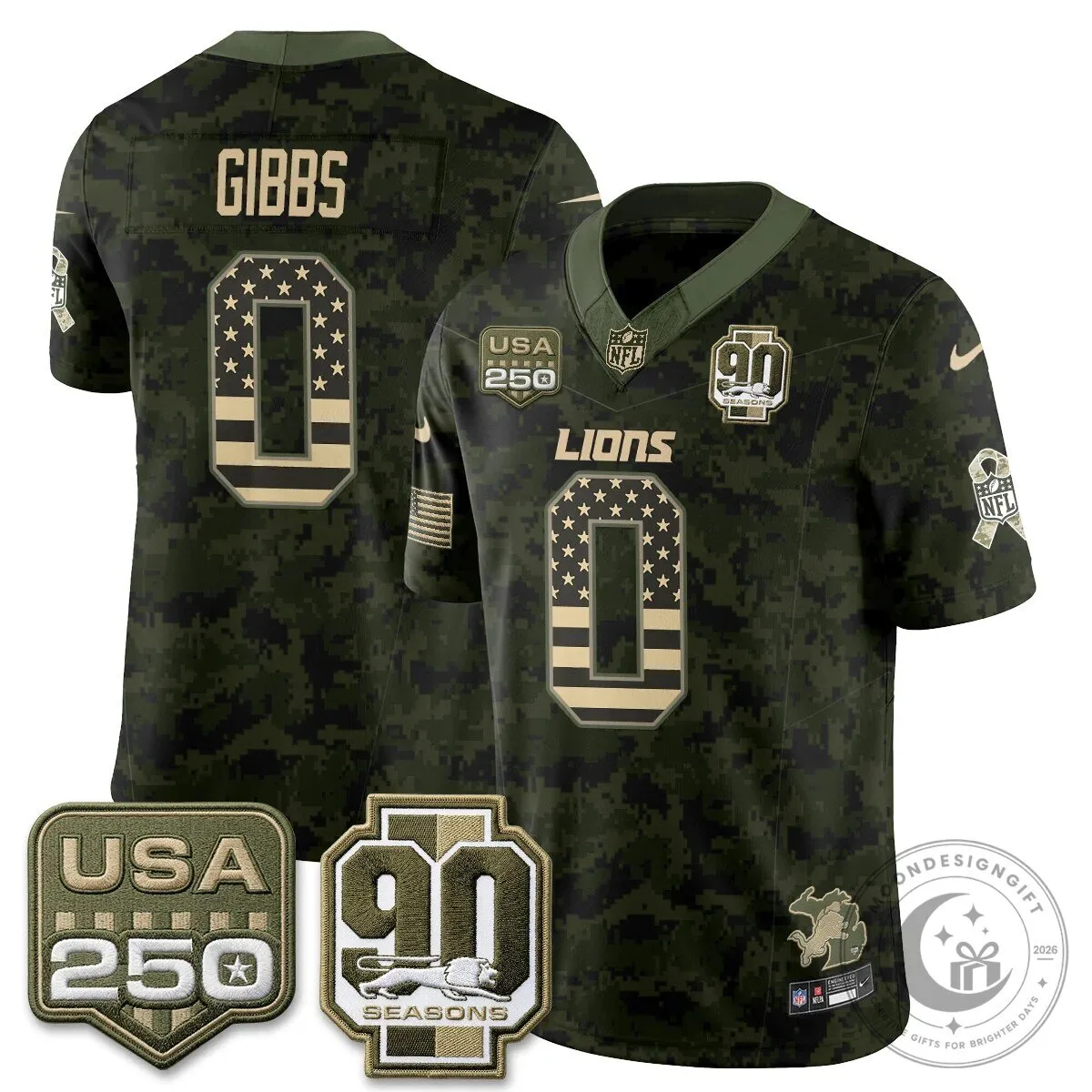 Detroit Lions Jahmyr Gibbs Salute to Service Vapor Football Jersey 59 Detroit Lions Jahmyr Gibbs Salute to Service Vapor Football Jersey