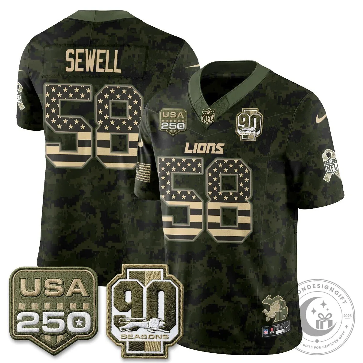 Detroit Lions Jahmyr Gibbs Salute to Service Vapor Football Jersey 64 Detroit Lions Jahmyr Gibbs Salute to Service Vapor Football Jersey