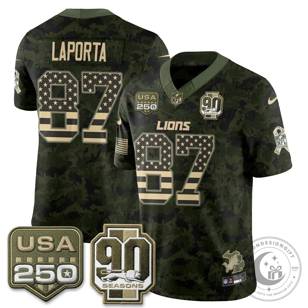 Detroit Lions Jahmyr Gibbs Salute to Service Vapor Football Jersey 65 Detroit Lions Jahmyr Gibbs Salute to Service Vapor Football Jersey