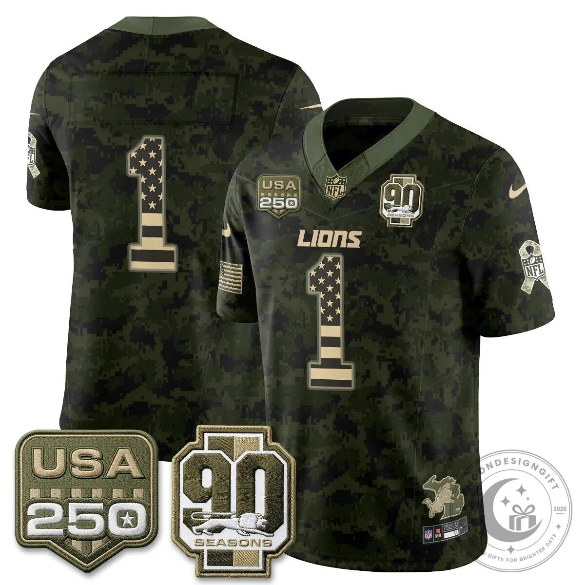 Detroit Lions Jahmyr Gibbs Salute to Service Vapor Football Jersey 68 Detroit Lions Jahmyr Gibbs Salute to Service Vapor Football Jersey