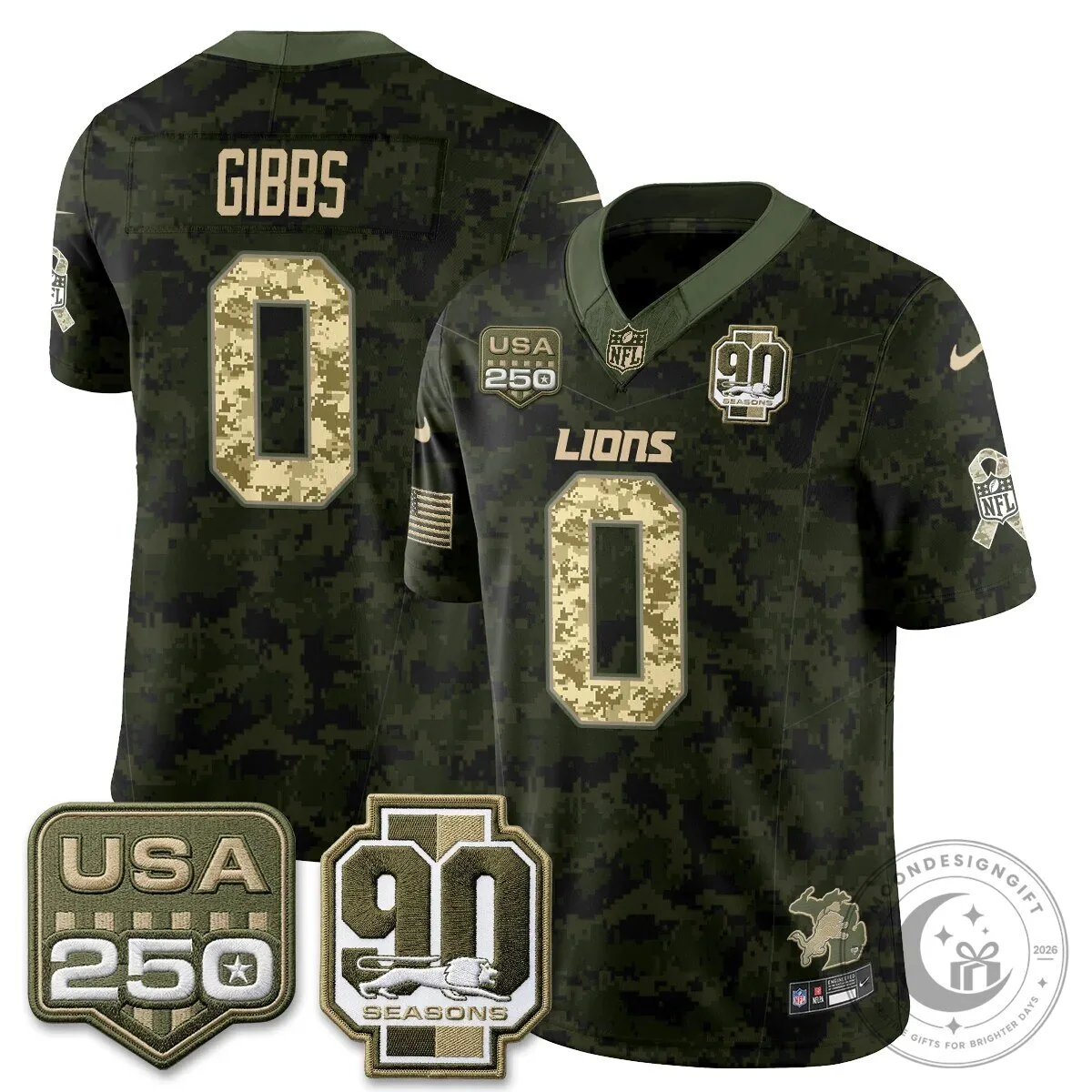 Detroit Lions Jahmyr Gibbs Salute to Service Vapor Football Jersey 70 Detroit Lions Jahmyr Gibbs Salute to Service Vapor Football Jersey