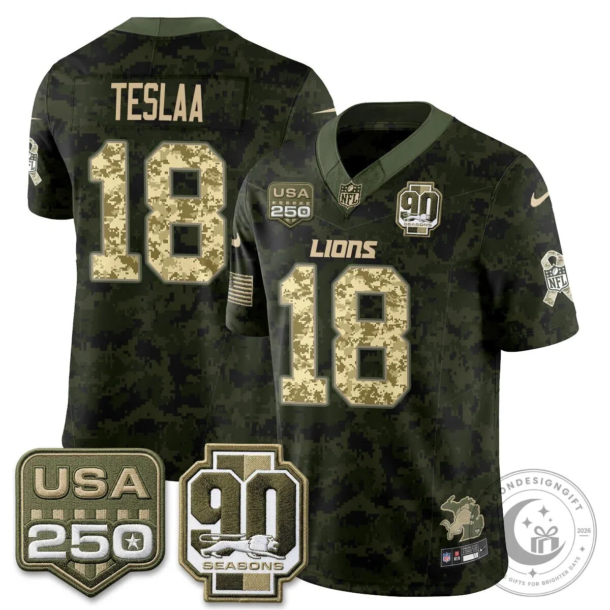 Detroit Lions Jahmyr Gibbs Salute to Service Vapor Football Jersey 74 Detroit Lions Jahmyr Gibbs Salute to Service Vapor Football Jersey