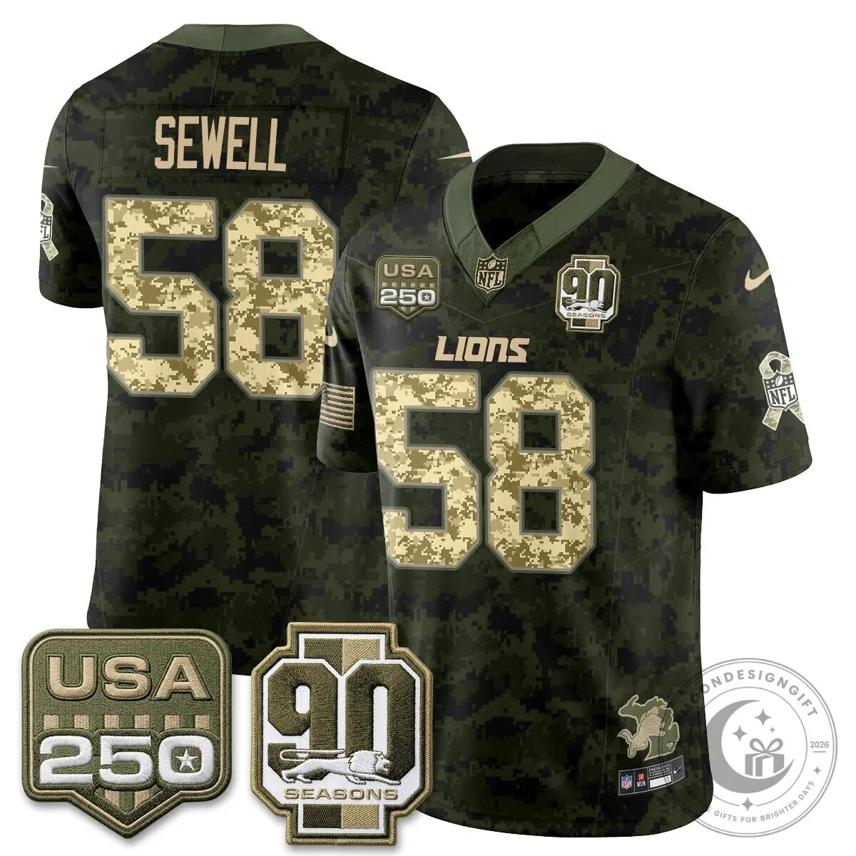 Detroit Lions Jahmyr Gibbs Salute to Service Vapor Football Jersey 75 Detroit Lions Jahmyr Gibbs Salute to Service Vapor Football Jersey