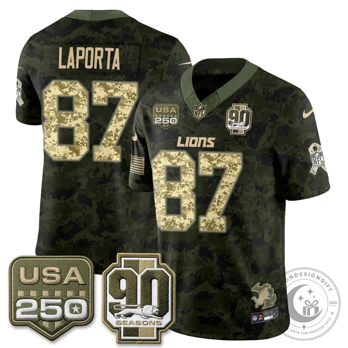Detroit Lions Jahmyr Gibbs Salute to Service Vapor Football Jersey 76 Detroit Lions Jahmyr Gibbs Salute to Service Vapor Football Jersey