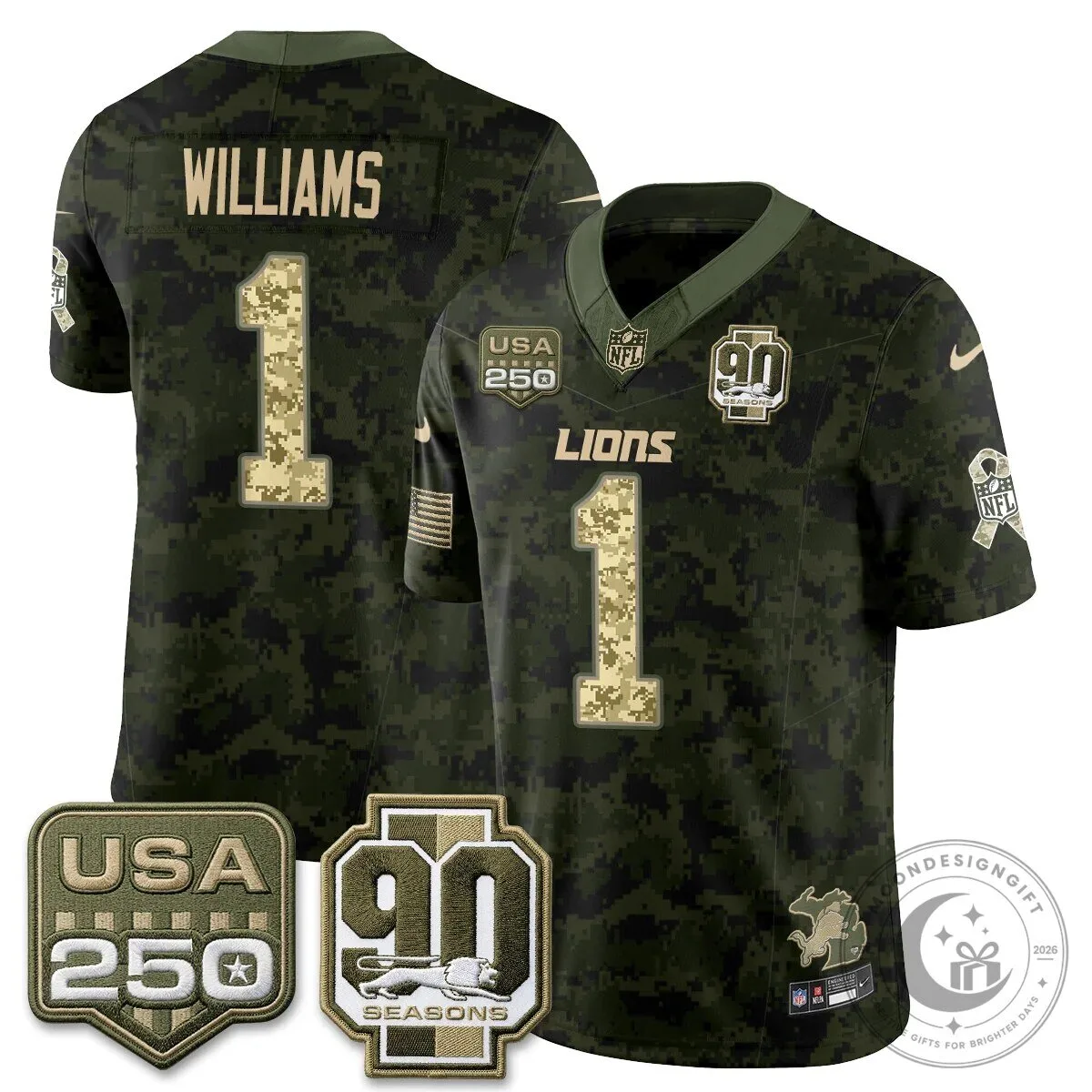 Detroit Lions Jahmyr Gibbs Salute to Service Vapor Football Jersey 77 Detroit Lions Jahmyr Gibbs Salute to Service Vapor Football Jersey