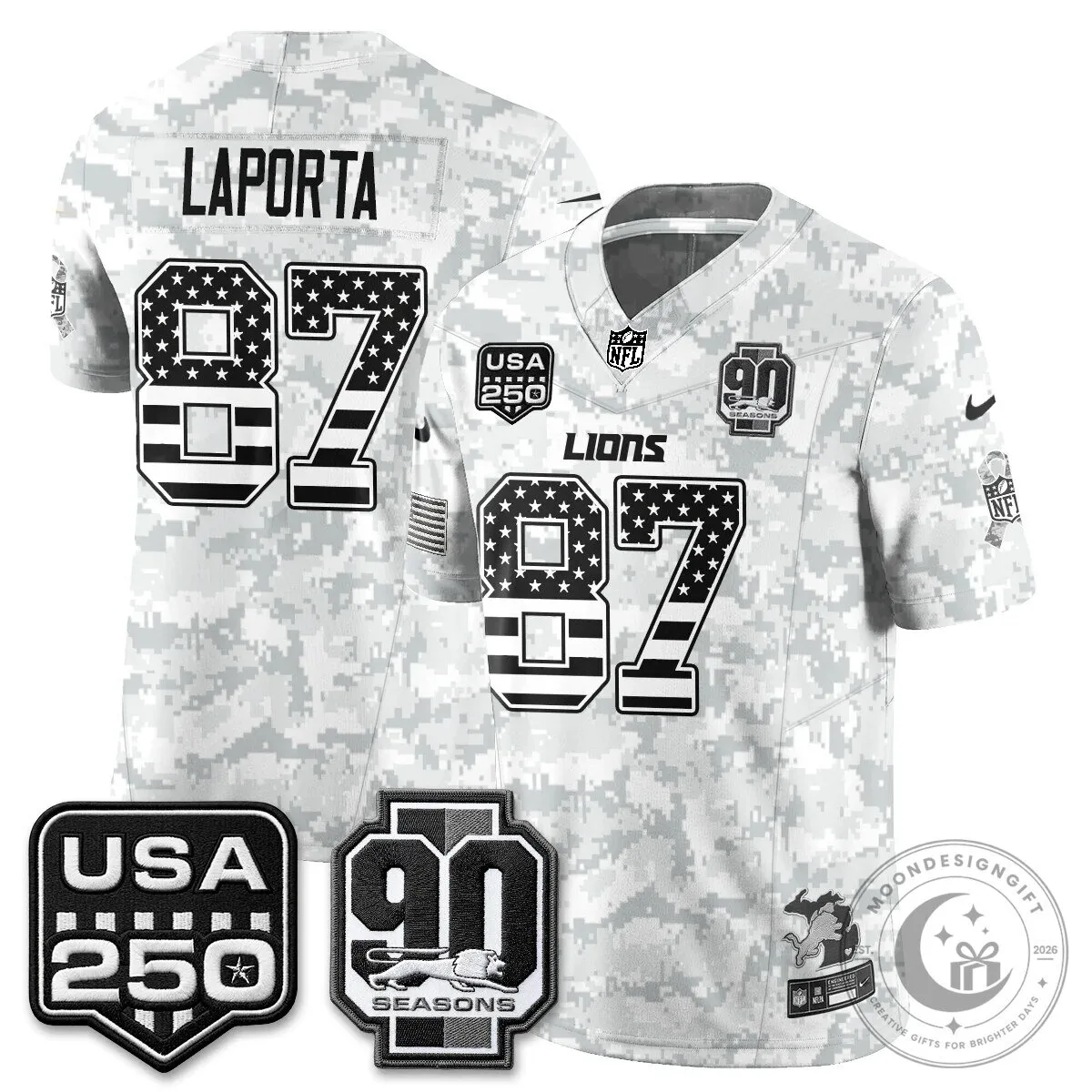 Detroit Lions Jahmyr Gibbs Salute to Service Vapor Football Jersey 87 Detroit Lions Jahmyr Gibbs Salute to Service Vapor Football Jersey