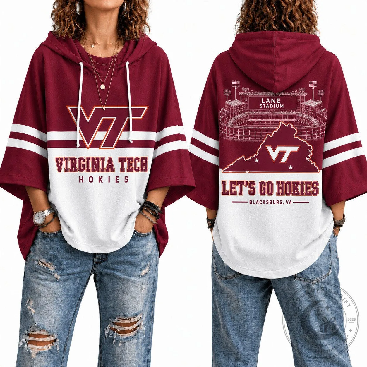 Virginia Tech Hokies Lane Stadium Maroon and White Hooded Poncho Top