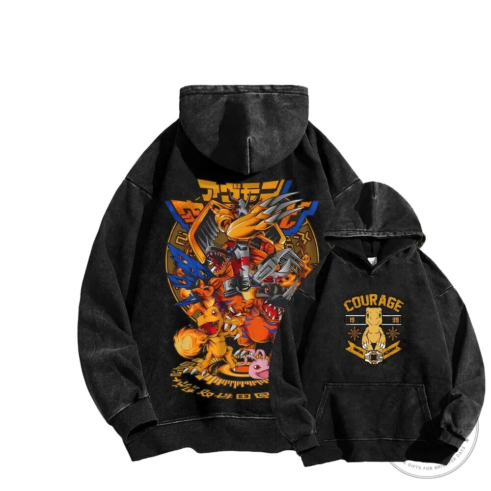 Digimon Adventure Agumon Courage Crest Washed Hoodie 2 Digimon Adventure Agumon Courage Crest Washed Hoodie
