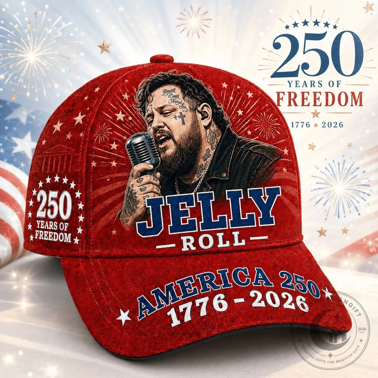 Jelly Roll Patriotic 250 Years of Freedom America 1776-2026 Cap Hat