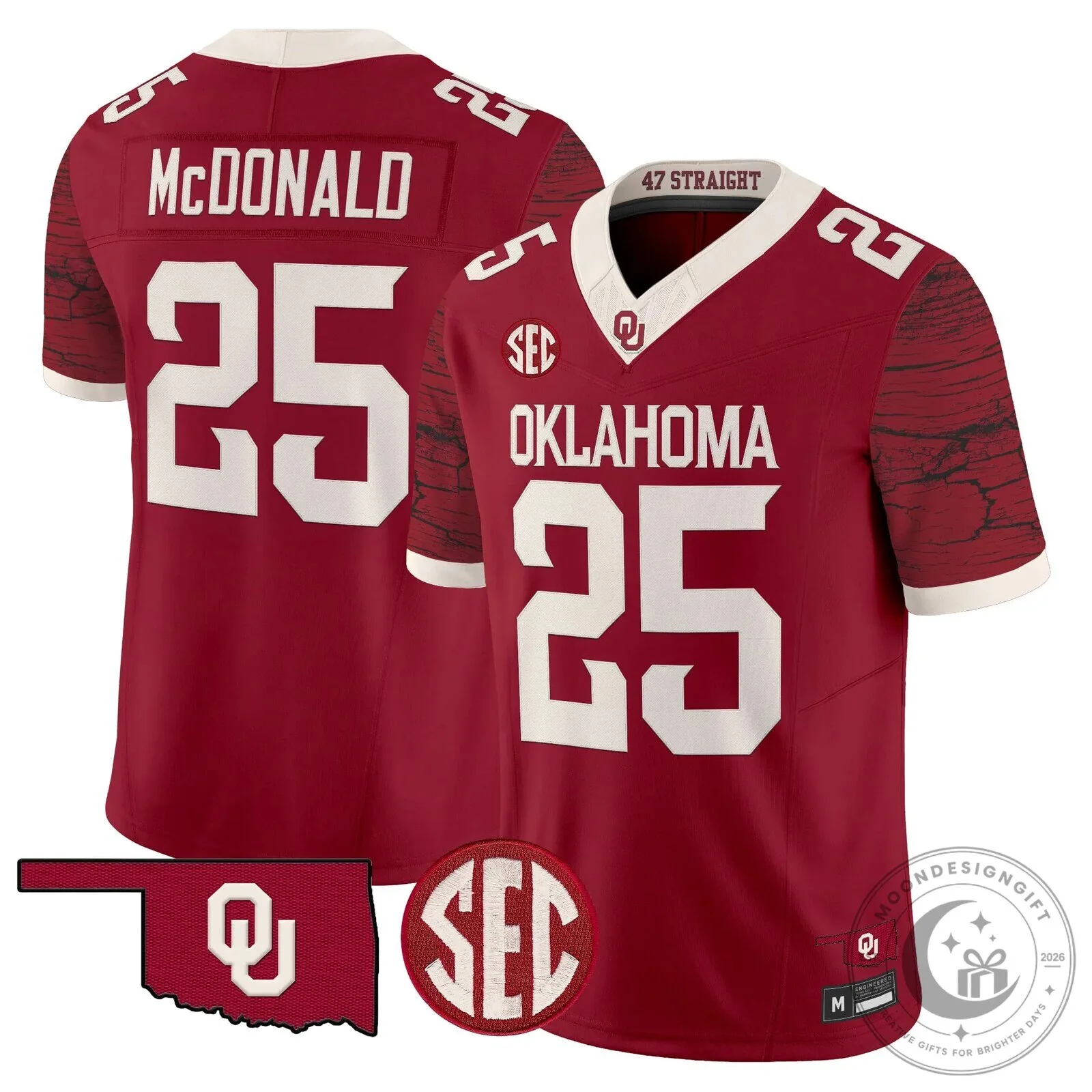 Oklahoma Sooners Crimson Football Jersey with McDonald Number 25