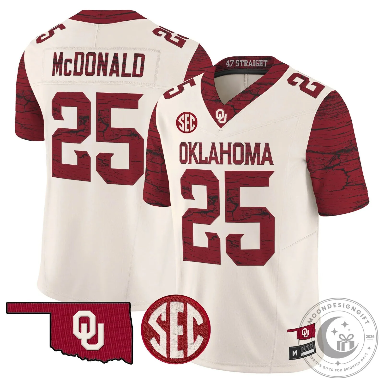 Oklahoma Sooners Crimson Football Jersey with McDonald Number 25 37 Oklahoma Sooners Crimson Football Jersey with McDonald Number 25