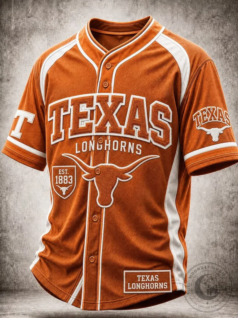 Texas Longhorns Baseball Team Orange and White Button-Up Jersey