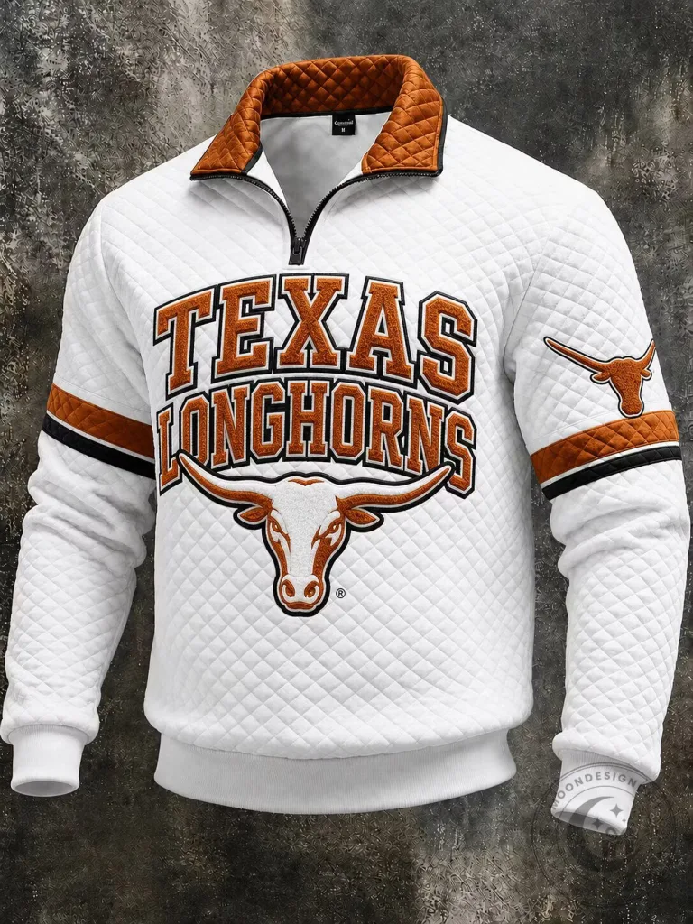 Texas Longhorns NCAA Football Team Quilted Quarter Zip Pullover Sweatshirt