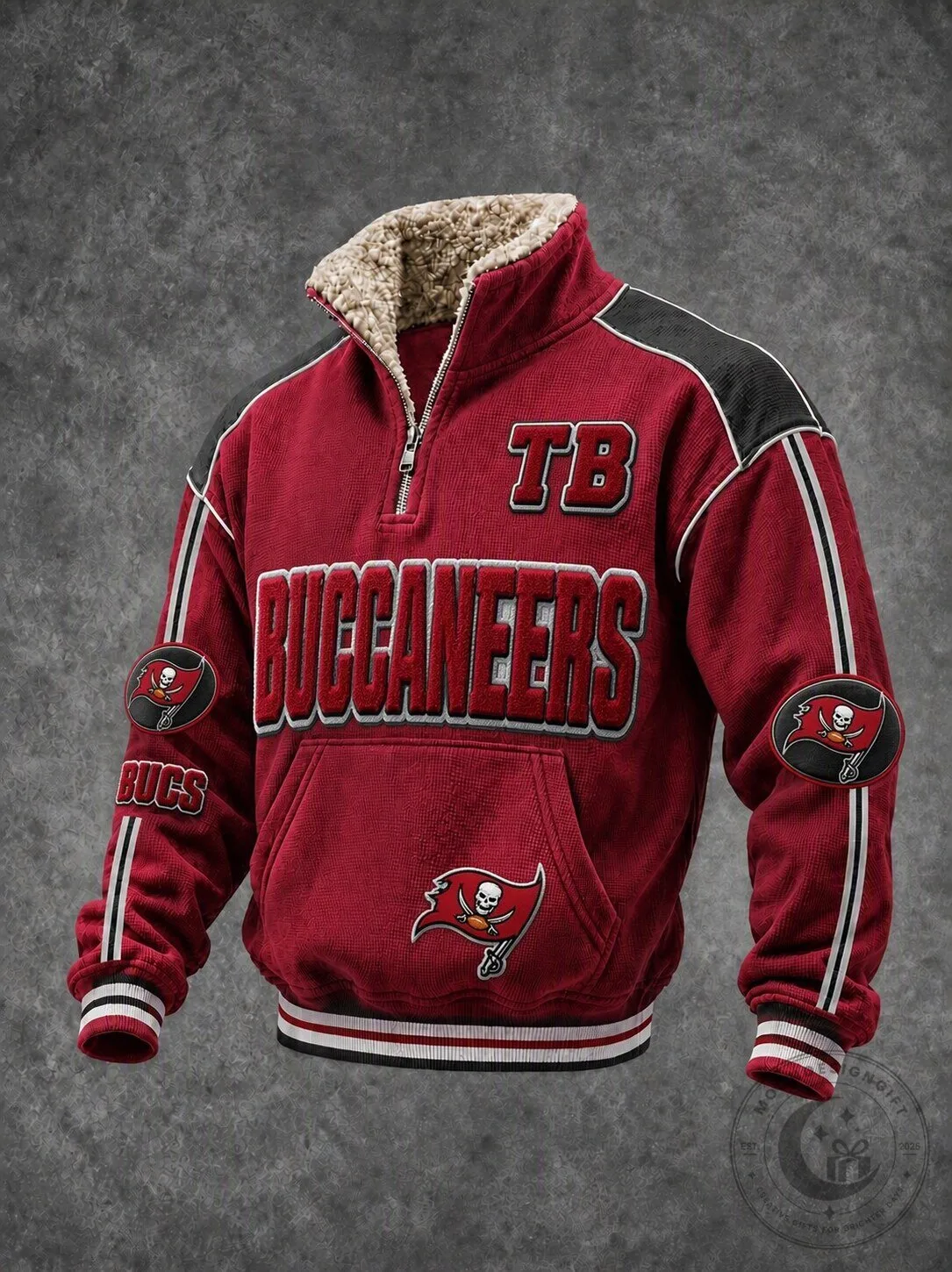 Tampa Bay Buccaneers Quarter-Zip Fleece Jacket With Sherpa Lining