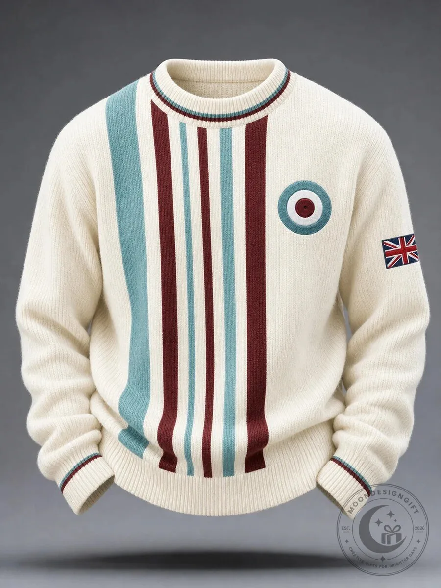 Mod Target British Flag Striped Cream Knit Sweater for Men