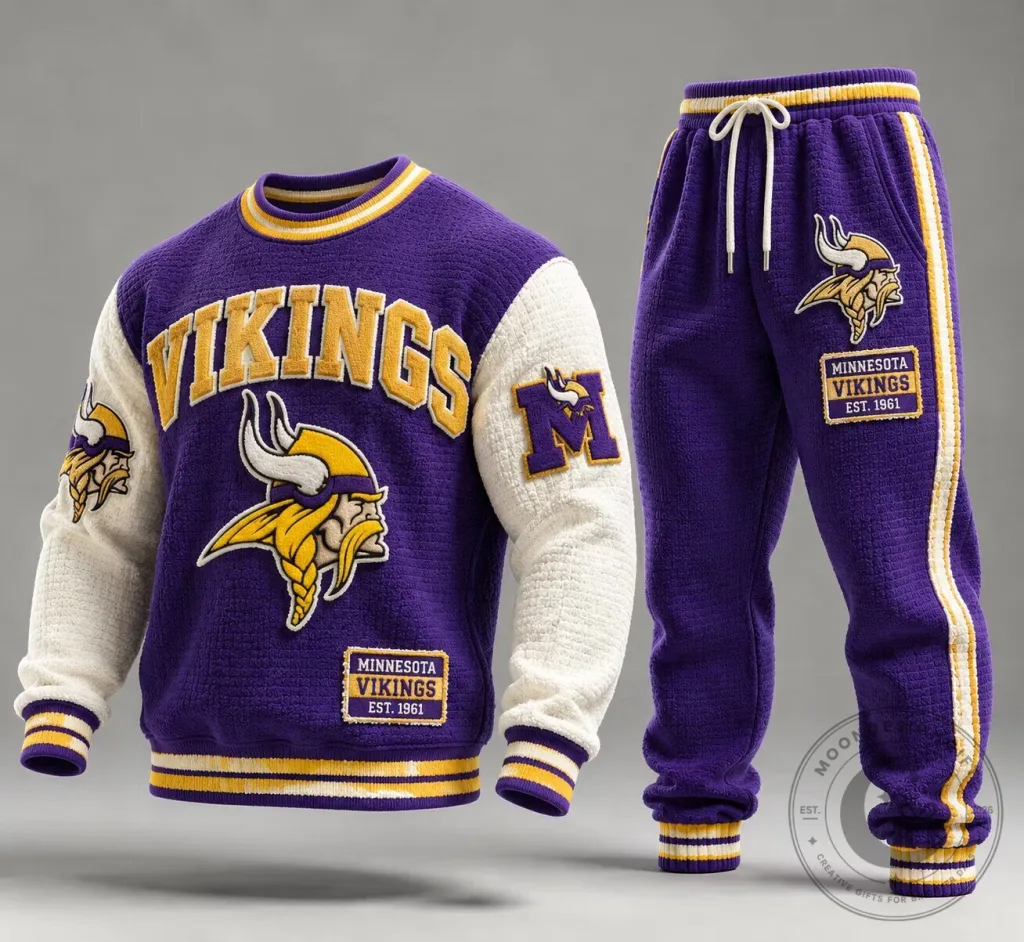 Minnesota Vikings Varsity Style Crewneck Sweatshirt and Sweatpants Set Minnesota Vikings Varsity Style Crewneck Sweatshirt and Sweatpants Set