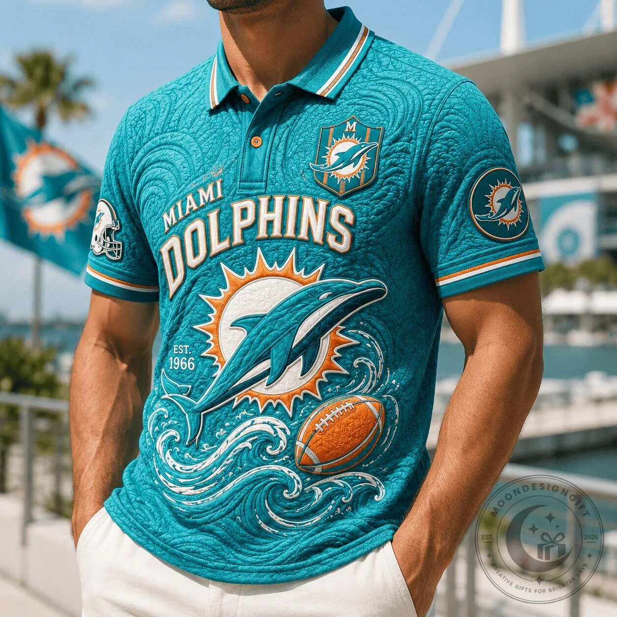 Miami Dolphins NFL Football Team Logo Polo Shirt for Men