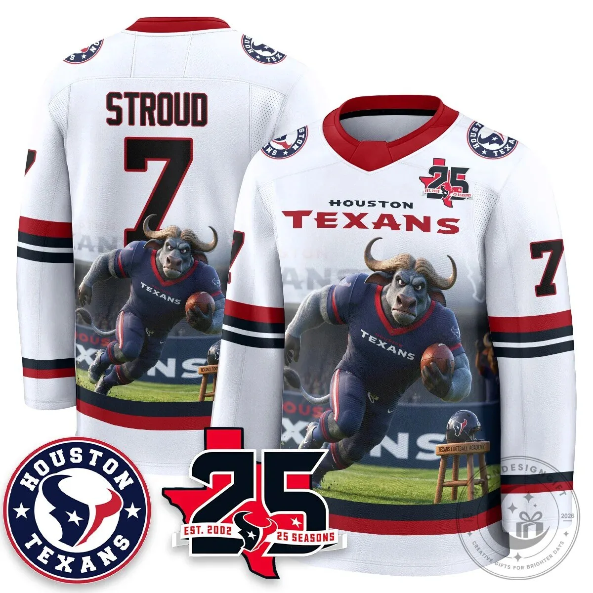Houston Texans CJ Stroud 25 Seasons White Football Hockey Jersey