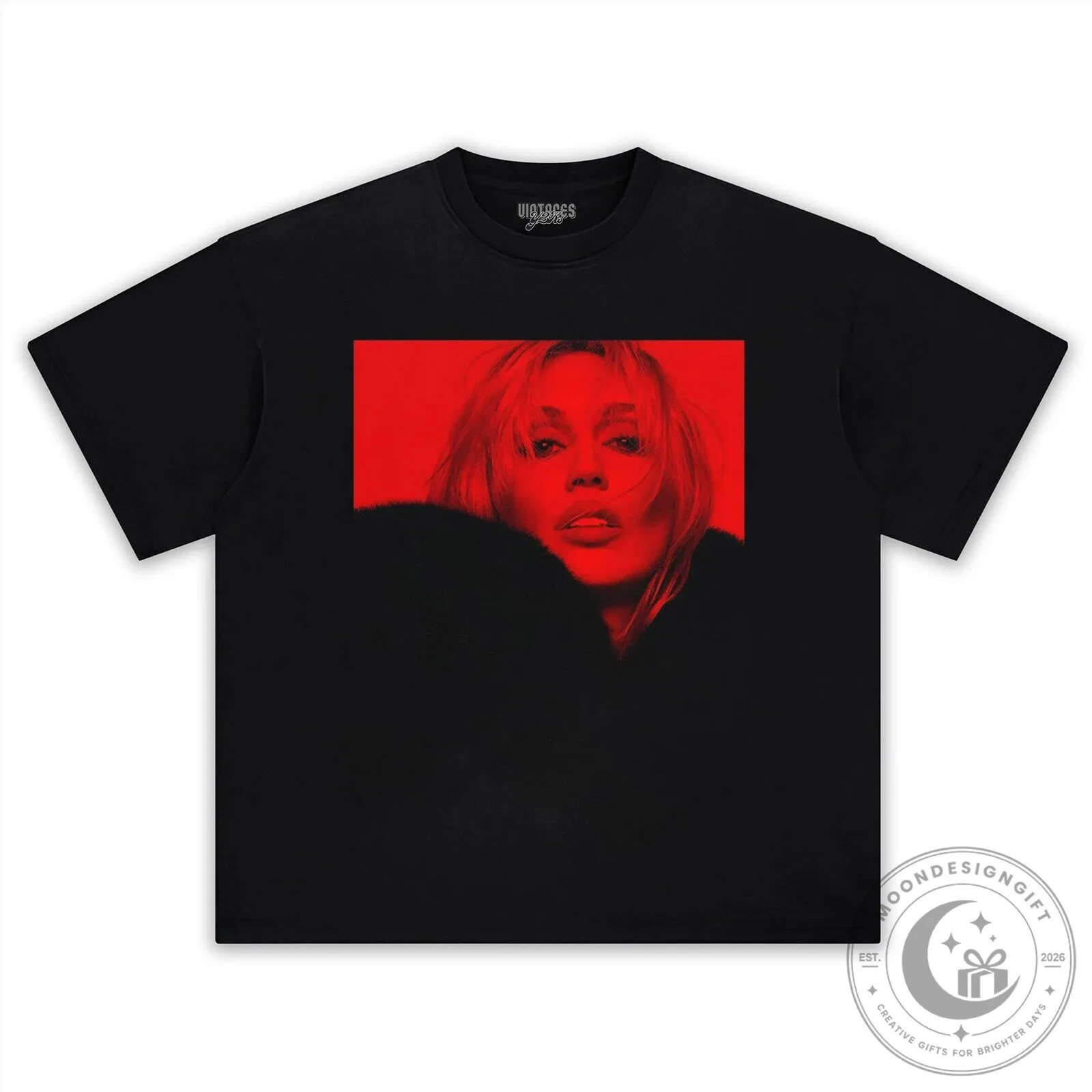 Miley Cyrus Red Pop Art Portrait Black Graphic T-Shirt