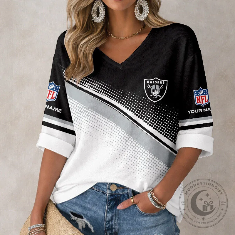 Las Vegas Raiders NFL Team Personalized V-Neck Long Sleeve Shirt for Women