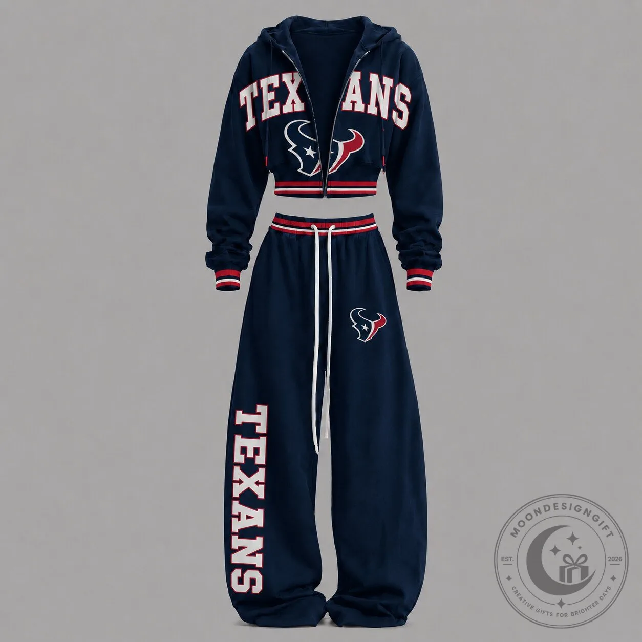 Houston Texans Women's Cropped Zip-Up Hoodie and Sweatpants Set