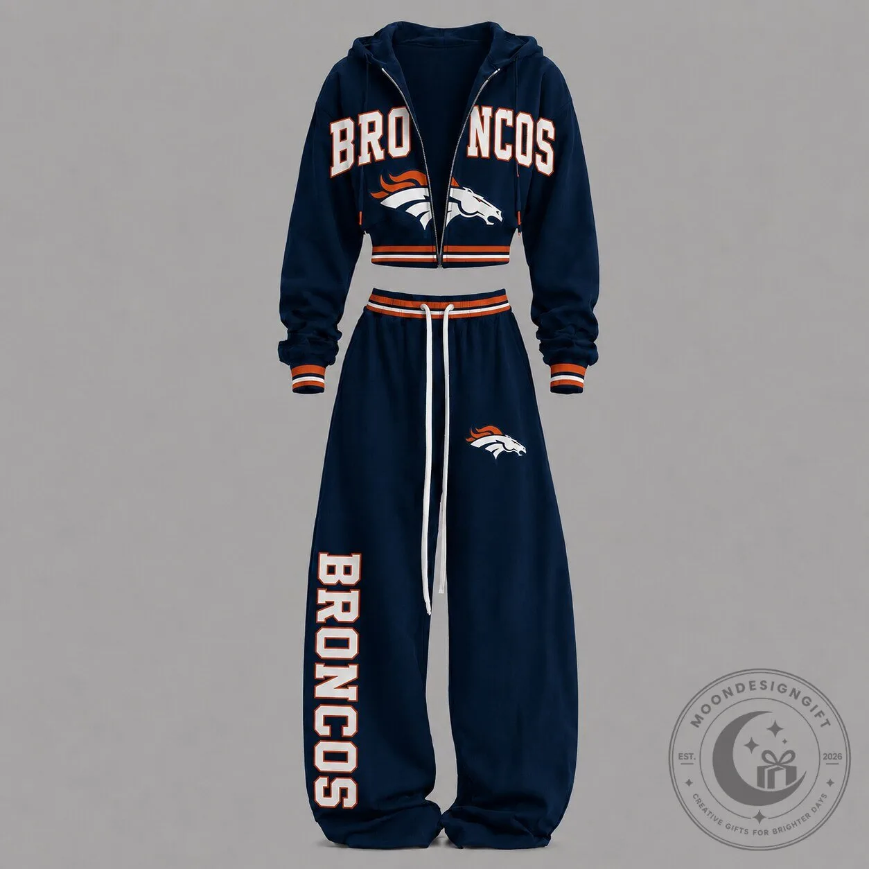 Denver Broncos Women's Cropped Hoodie and Sweatpants Set