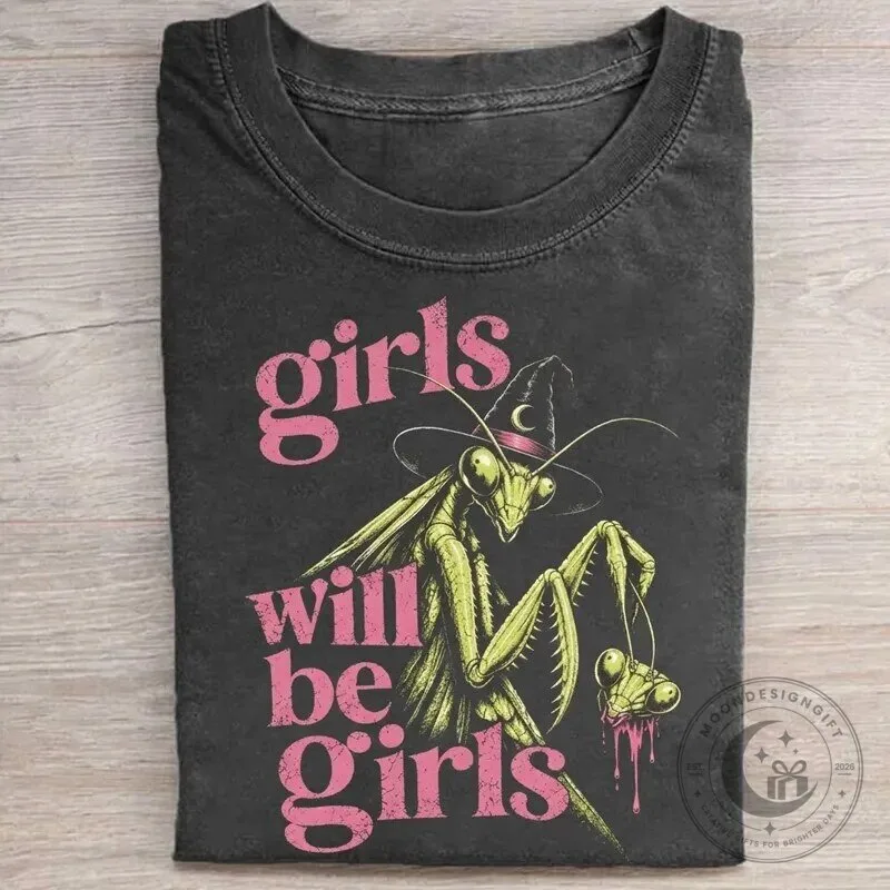 Girls Will Be Girls Praying Mantis Witch Hat Halloween T-Shirt