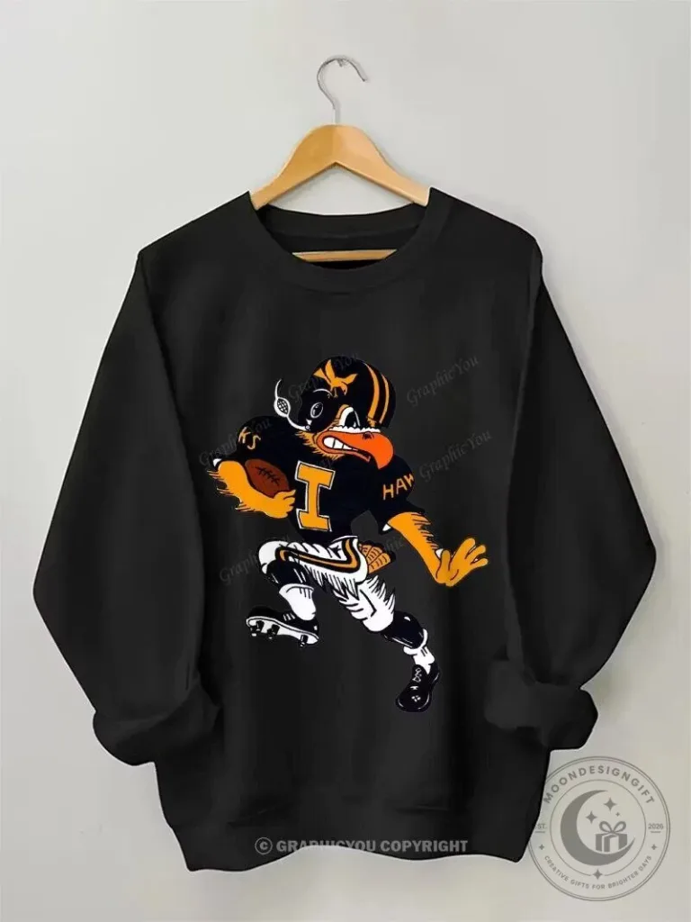 Vintage Herky the Hawk Iowa Hawkeyes Football Mascot Black Sweatshirt