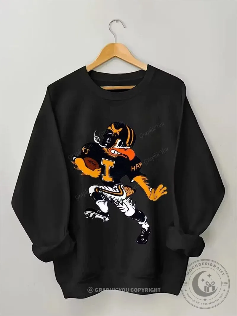 Vintage Herky the Hawk Iowa Hawkeyes Football Mascot Black Sweatshirt