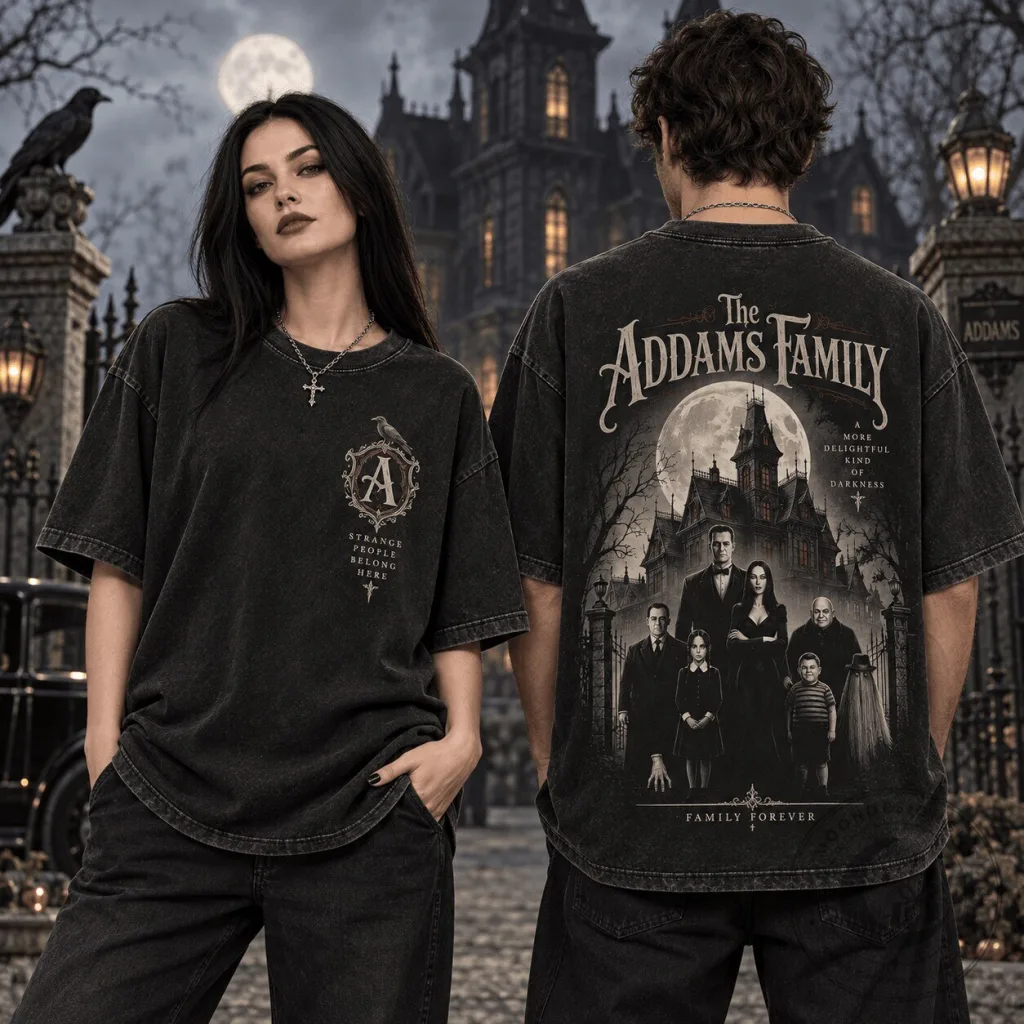 The Addams Family Gothic Mansion Vintage Graphic Oversized T-Shirt The Addams Family Gothic Mansion Vintage Graphic Oversized T-Shirt