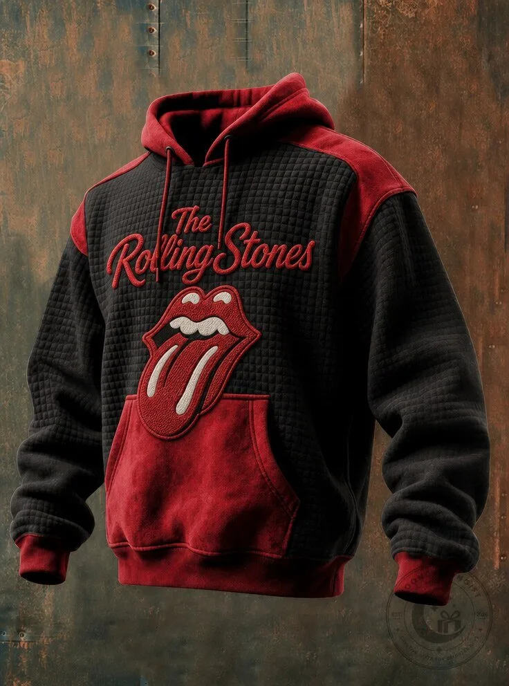 The Rolling Stones Black and Red Quilted Embroidered Logo Hoodie 1 The Rolling Stones Black and Red Quilted Embroidered Logo Hoodie