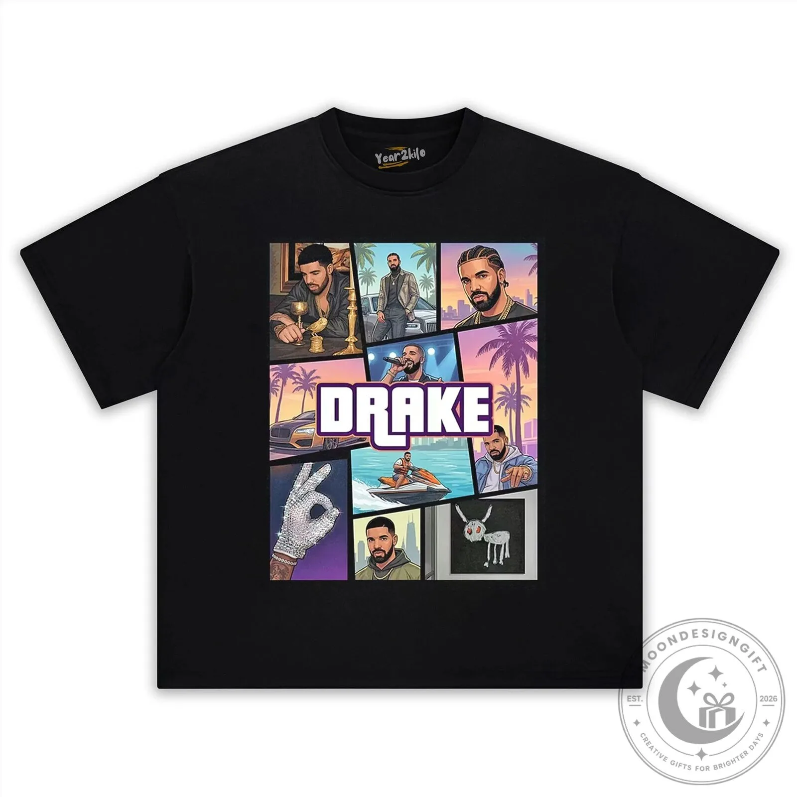 Drake Rapper Music Album Collage Graphic Print Washed Black T-Shirt 13 Drake Rapper Music Album Collage Graphic Print Washed Black T-Shirt