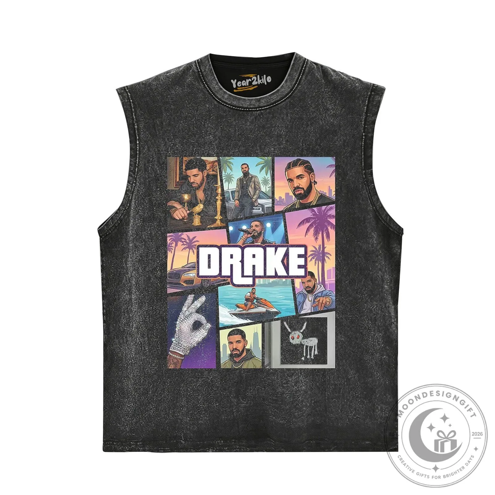 Drake Rapper Music Album Collage Graphic Print Washed Black T-Shirt 15 Drake Rapper Music Album Collage Graphic Print Washed Black T-Shirt
