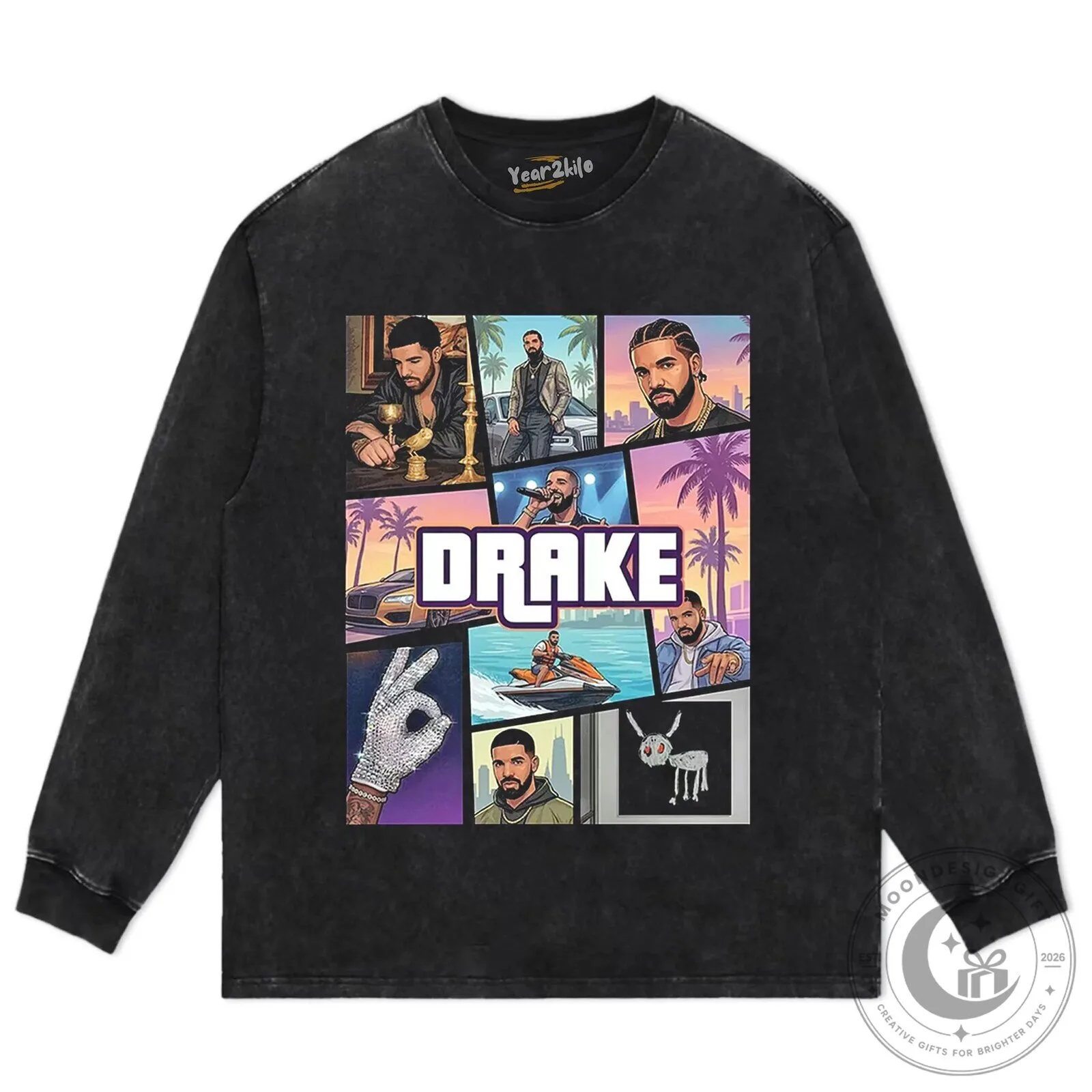Drake Rapper Music Album Collage Graphic Print Washed Black T-Shirt 18 Drake Rapper Music Album Collage Graphic Print Washed Black T-Shirt