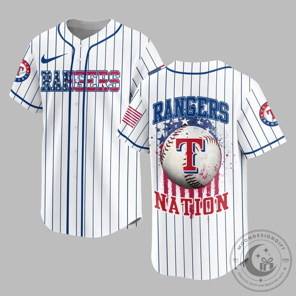 Texas Rangers Baseball Nation White Pinstripe Premium Jersey