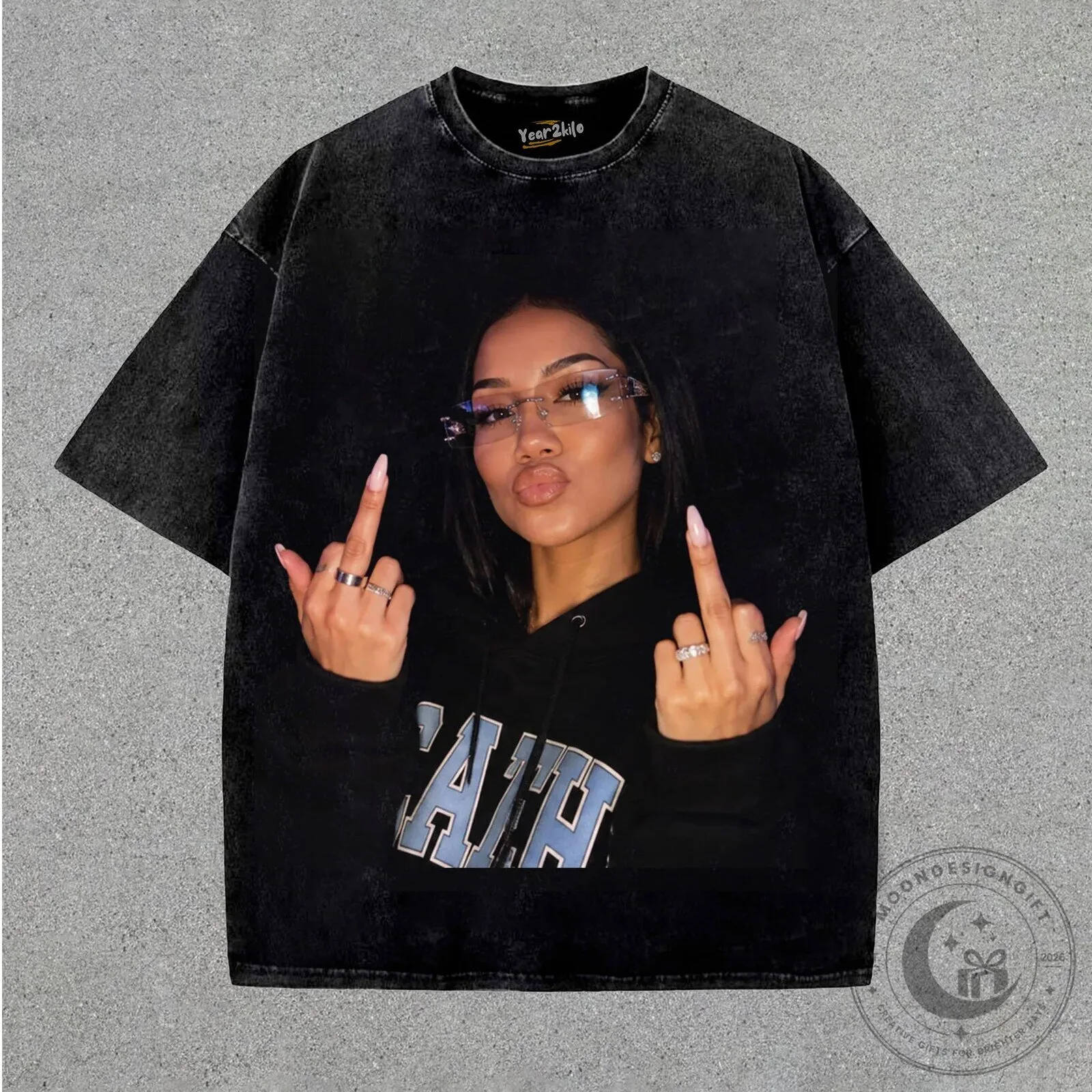 Jhené Aiko Middle Finger Graphic Washed Black T-Shirt