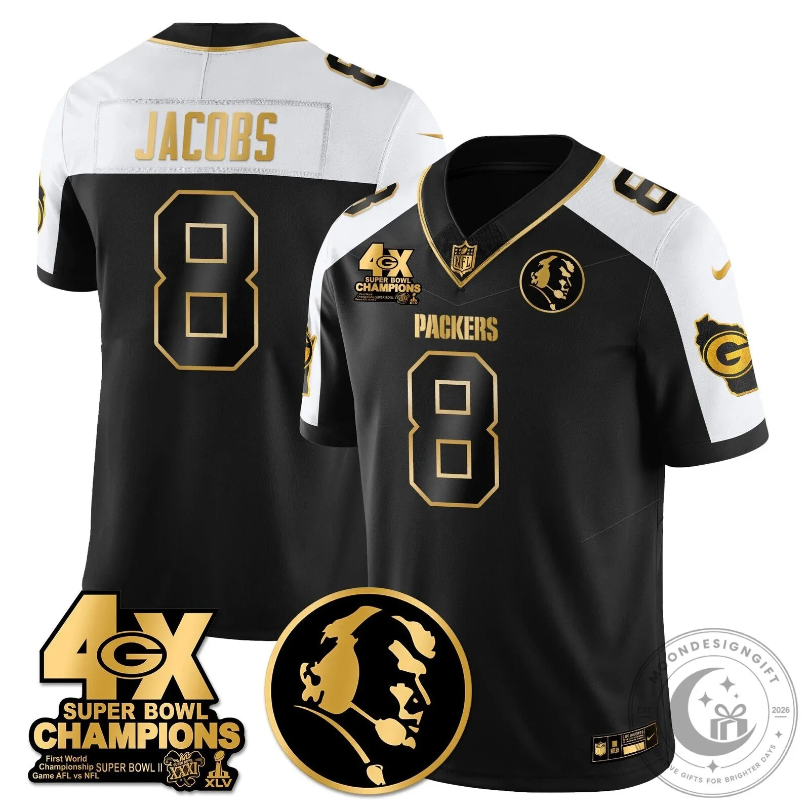 John Madden Green Bay Packers Super Bowl Champions Black Football Jersey 43 John Madden Green Bay Packers Super Bowl Champions Black Football Jersey