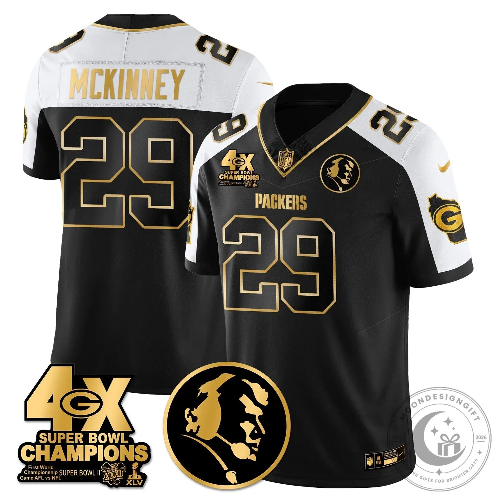 John Madden Green Bay Packers Super Bowl Champions Black Football Jersey 44 John Madden Green Bay Packers Super Bowl Champions Black Football Jersey