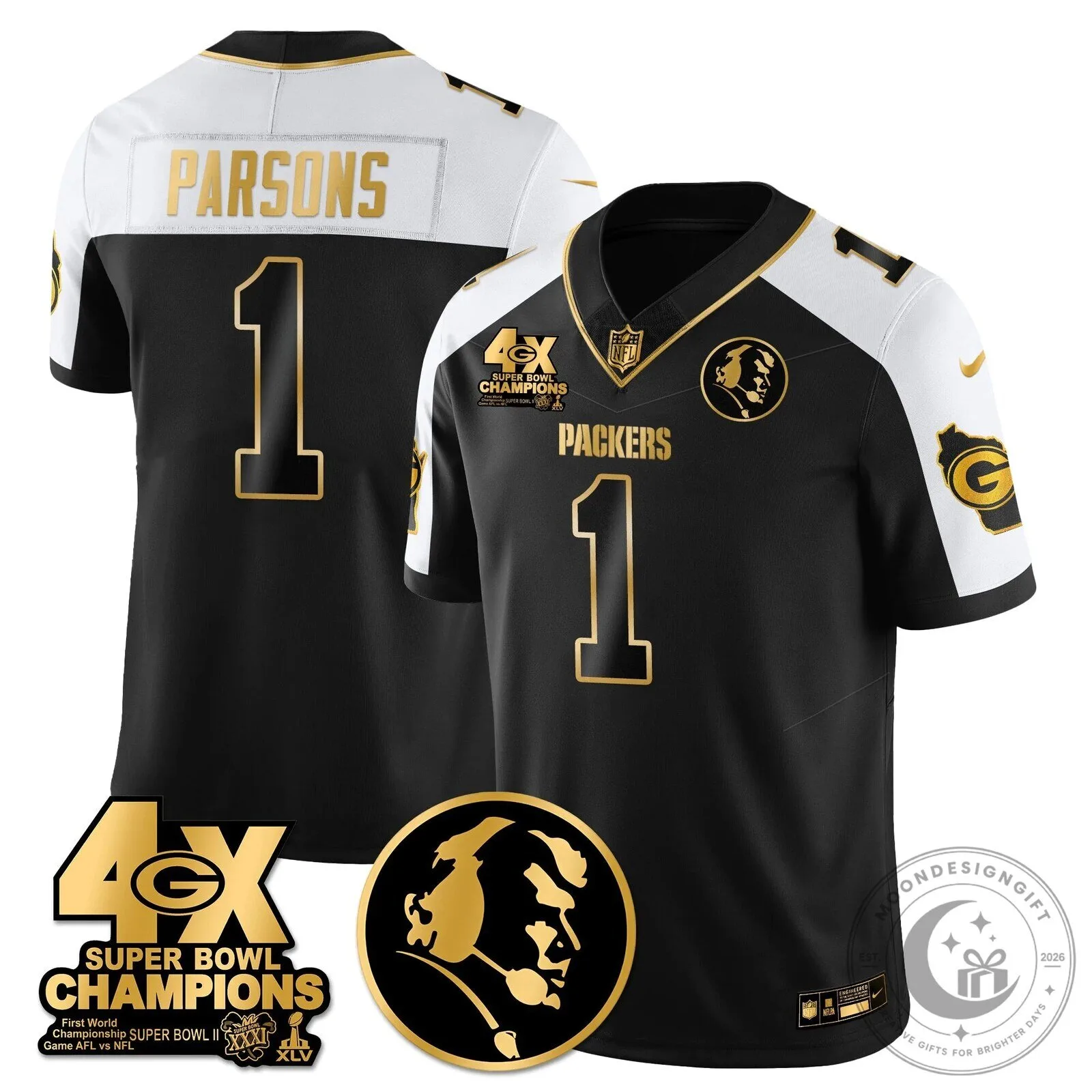 John Madden Green Bay Packers Super Bowl Champions Black Football Jersey 45 John Madden Green Bay Packers Super Bowl Champions Black Football Jersey