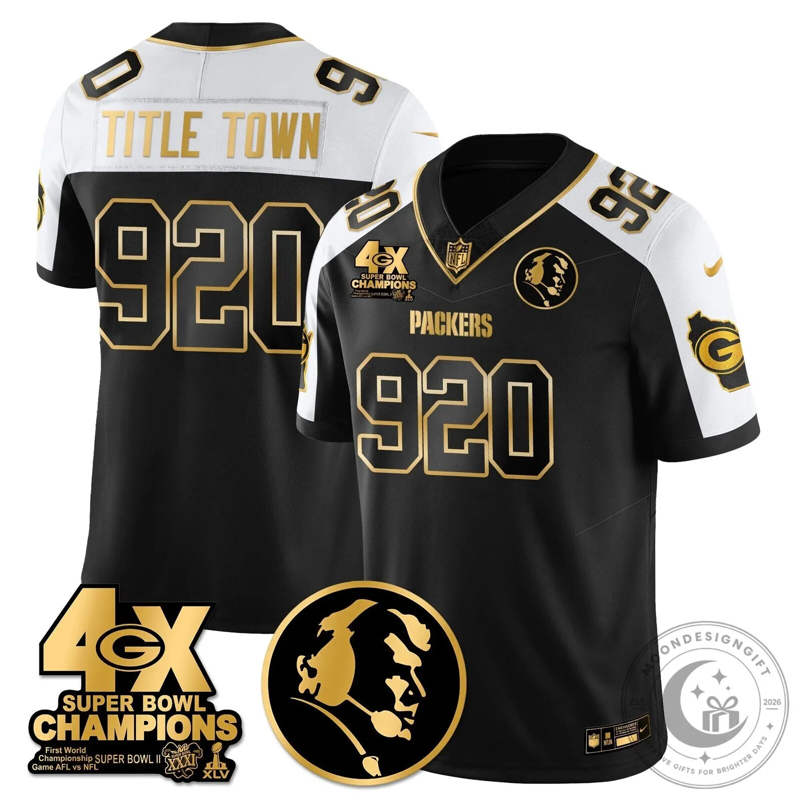 John Madden Green Bay Packers Super Bowl Champions Black Football Jersey 46 John Madden Green Bay Packers Super Bowl Champions Black Football Jersey