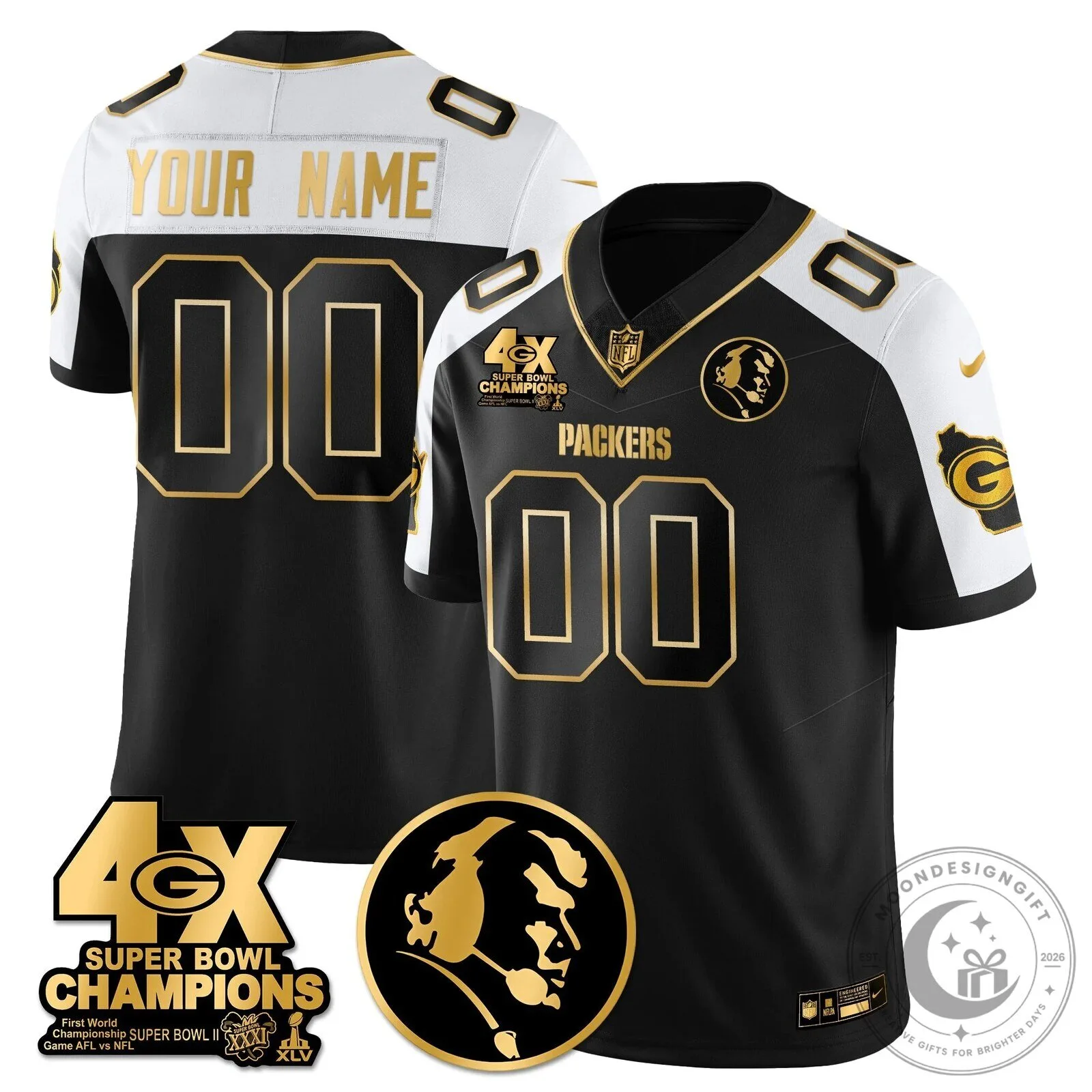 John Madden Green Bay Packers Super Bowl Champions Black Football Jersey 48 John Madden Green Bay Packers Super Bowl Champions Black Football Jersey