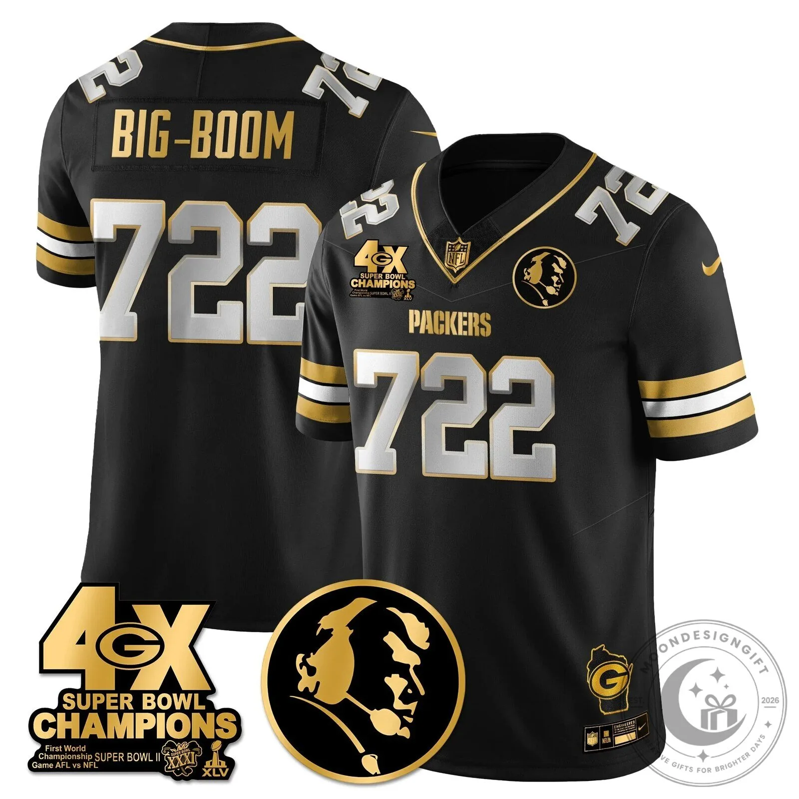 John Madden Green Bay Packers Super Bowl Champions Black Football Jersey 49 John Madden Green Bay Packers Super Bowl Champions Black Football Jersey