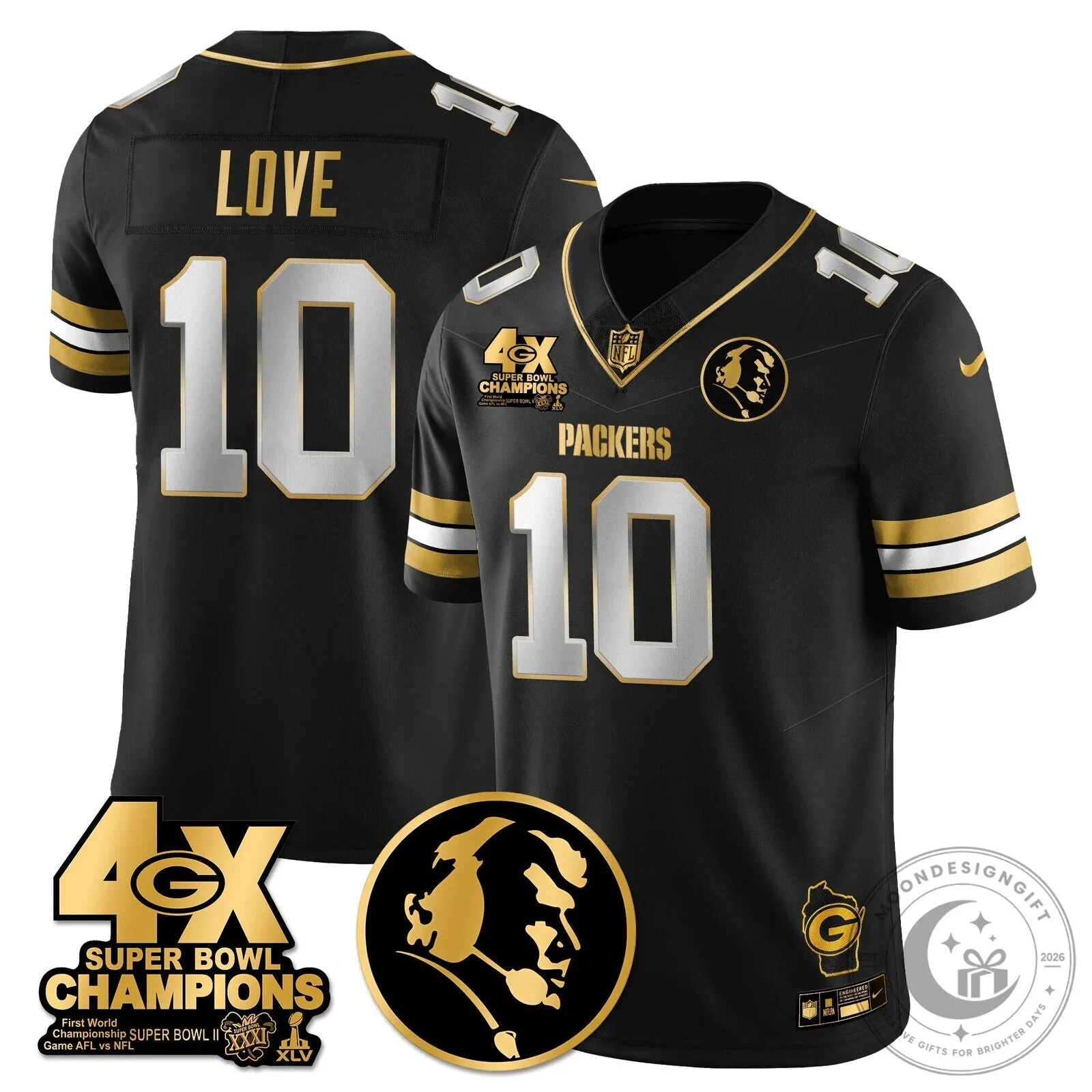 John Madden Green Bay Packers Super Bowl Champions Black Football Jersey 52 John Madden Green Bay Packers Super Bowl Champions Black Football Jersey